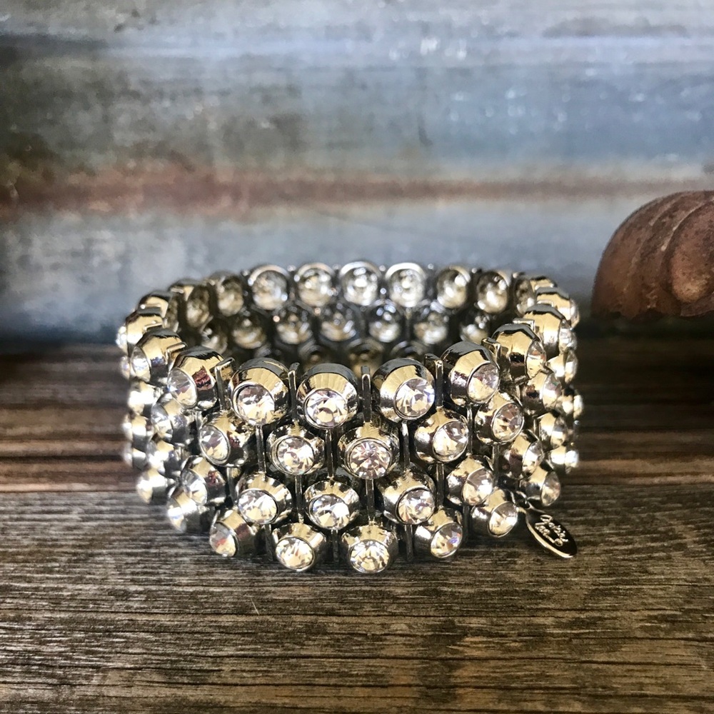 Cookie Lee Silver & Crystal Statement Bracelet - image 1